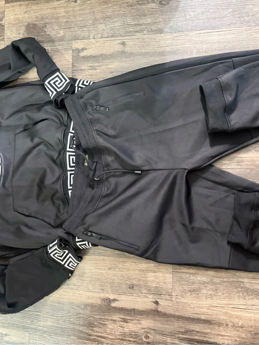Ryu Men’s Black Joggers with Geometric Silver Trim